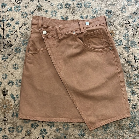 ASOS Asymmetrical Tan Denim Mini Skirt - Picture 2 of 16